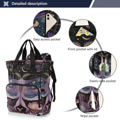 Mnsruu Diaper Bag Mauve Moths Large Changing Backpack Multifunction Travel Tote Mommy Bag Baby Diaper Backpack for Mom Dad - color: Moths I18597