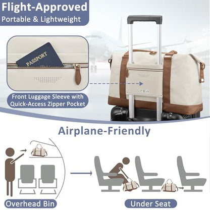 ELONGRIVER Women Travel Duffle Bags, Weekender Overnight Bag, Hospital Bag - color: Beige, size: X-Large