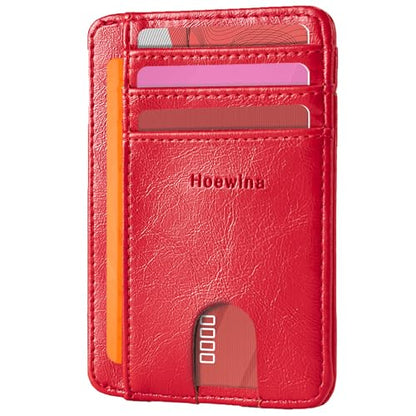 Hoewina 남성용 슬림 지갑, 신용 카드 홀더 지갑, 미니멀리스트 디자인 - RFID 차단 전면 포켓 가죽 얇은 지갑 남성 및 여성용, B-체리 레드, 미니멀리스트 - color: B-체리 레드