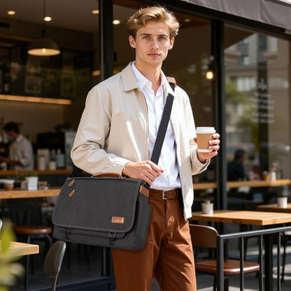 ESTARER Messenger Bag 17-17.3 Inch, Men's Computer Satchel Water-resistant Canvas, Teacher Laptop Briefcase for Work Office College, Dark Grey - color: 17-17.3" Buckle-dark Grey