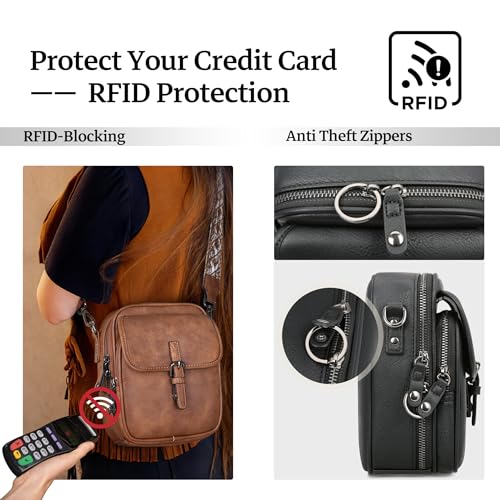 Leather Crossbody Bag for Women Small Anti Theft Messenger Purse - color: Black