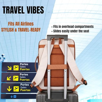 Backpack – Expandable Carry-on,USB Charging Port, TSA 15.6” Laptop, Executive, travel & College Backpack for Women & Men, Cream