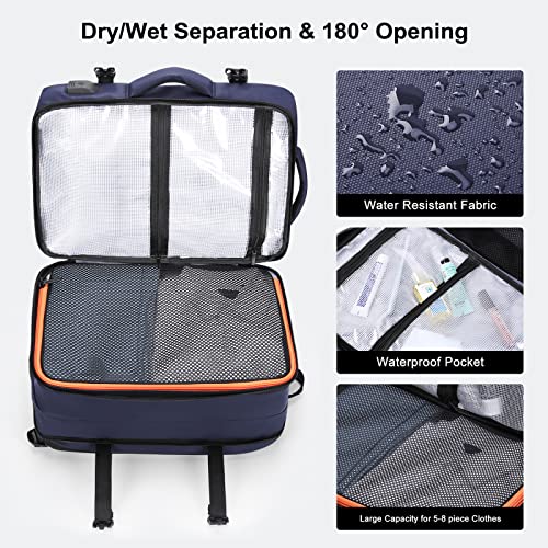 HOMIEE 40L Expandable Carry on Backpack Fit 15.6 Inch Laptop for Travel - color: Blue