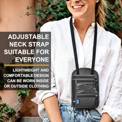 Passport Holder for Travel-RFID Blocking Neck Wallet-Money Pouch - color: Dark Grey