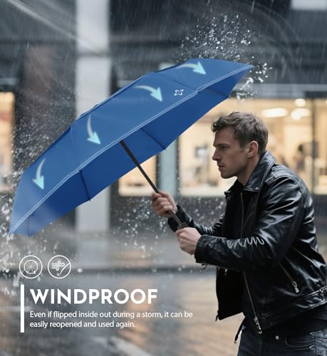Windproof Travel Umbrella, Compact auto open/close Umbrellas for Rain - color: RoyalBlue(G)