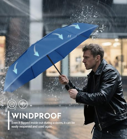 Windproof Travel Umbrella, Compact auto open/close Umbrellas for Rain - color: RoyalBlue(G)