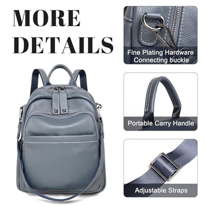 BOYATU Genuine Leather Backpack Purse Women: Convertible Elegant Backpacks - color: 03 Medium-haze Blue