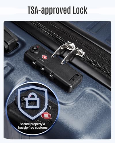 LIGHT FLIGHT Expandable 20" Carry On Luggage 22x14x9, TSA Lock, Dark Blue - color: Dark Blue
