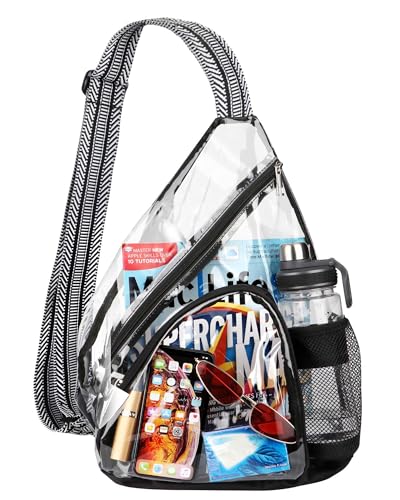 HULISEN Clear Sling Bag for Stadium Events, Transparent Crossbody Backpack - color: Black and White