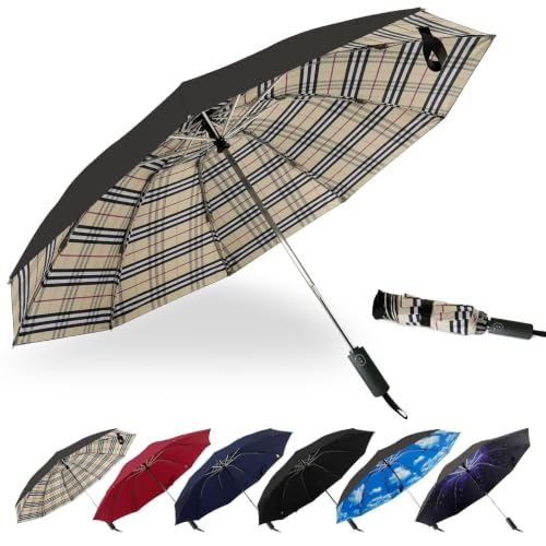 LLanxiry Compact Travel Umbrella, Windproof Automatic Umbrellas for Rain - color: Inverted-Navy, size: 44 Inch