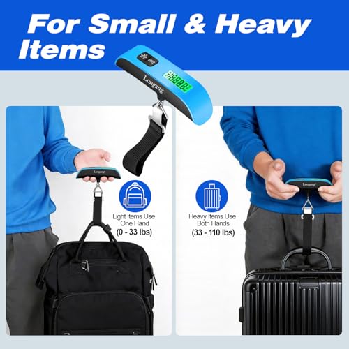 Digital Hanging Luggage Scale with Backlit for Travel, Portable Handheld Suitcase Weight Scale with Hook, 110 Pounds, Battery Included - color: Blue