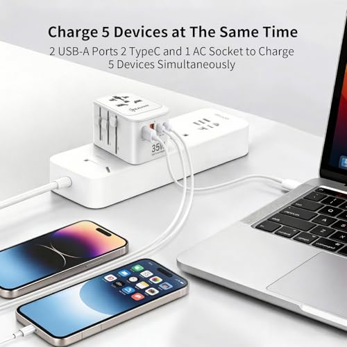Realmade 35W PD International All-in-One Travel Adapter, 2C+2A White 5-in-1 - color: White, size: 35W