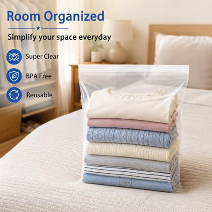 Extra Large 5 Gallon Zippered Plastic Bags for Storage- 18'' x 24'', Ideal for Clothes Clothing, Travel, Moving, 2-mil Thick Clear Plastic, 20 pack - size: 5 gal-20 pack
