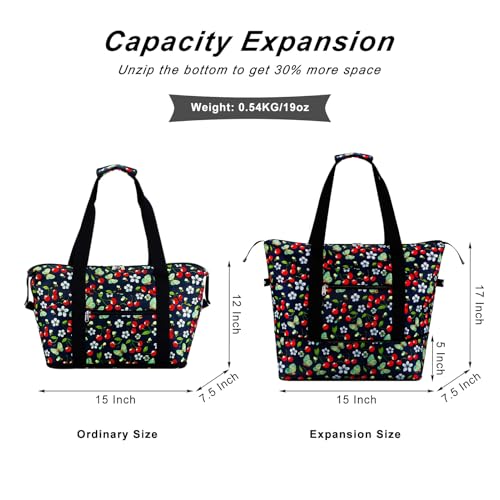 Expandable Duffel Bag for Women with Trolley Sleeve/Wet Pocket Weekender Travel Tote Large Carry On Overnight Luggage - color: Cherry