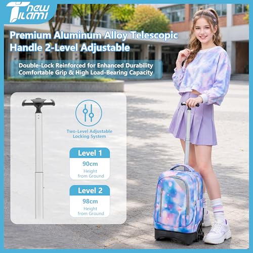 NEW TILAMI 18-Inch Rolling Backpack 6-Wheel for Kids School Travel - color: Purple Star