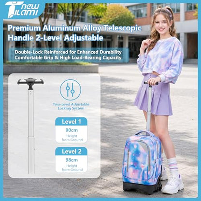 NEW TILAMI 18-Inch Rolling Backpack 6-Wheel for Kids School Travel - color: Purple Star