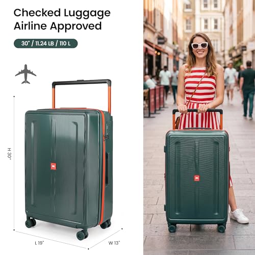 30" Luggage w/TSA LOCK,PC Hardshell Wide Handle Suitcase - color: Green, size: Checked-Large 30-Inch