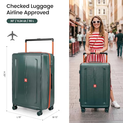 30" Luggage w/TSA LOCK,PC Hardshell Wide Handle Suitcase - color: Green, size: Checked-Large 30-Inch
