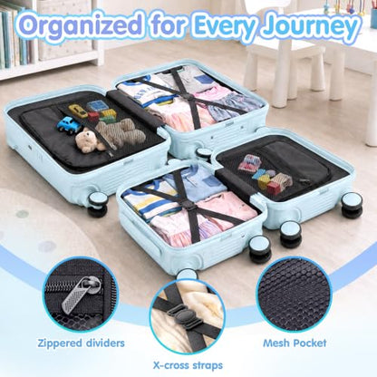 Ride On Suitcase for Kids 2 Piece Carry On Luggage Set (Light Blue) - color: Light Blue