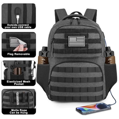 MOZETO 17 Inch Laptop Backpack, Large Tactical Inspired Travel Bag - color: Dark Gray