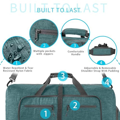 Vomgomfom 65L/85L/115L Foldable Travel Duffle Bag with Shoe Compartment - color: F Green, size: 85L