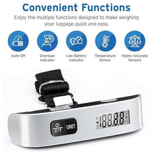 Etekcity Luggage Scale, Travel Essentials, Digital Suitcase Weight Scales for Travel Accessories, Hanging Baggage Scale with hook, 110 Pounds, Battery Included, Silver - color: Ash Silver