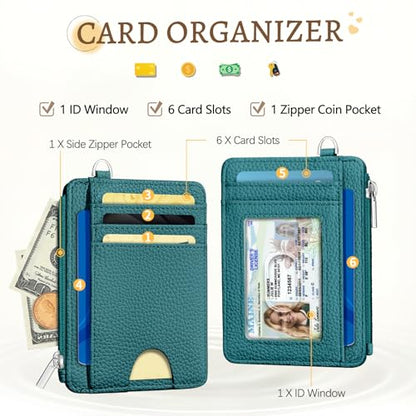 Kelvoris Credit Card Holder Small Wallet Women, Slim RFID, Teal Blue - color: Solid Blue