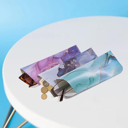 TRIUMPH VISION 3 Pack Reading Glasses Pouch Soft Case Eyeglass Sleeve Slim - color: Pu Marble Multi Colors, size: Small