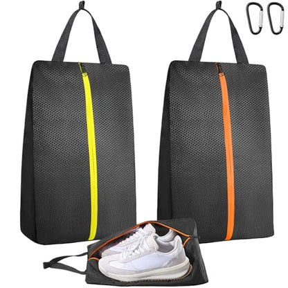 TOBWOLF 2PCS Golf Shoe Bags, Water-Resistant for Smelly Cleats - color: Black-Orange & Black-Yellow