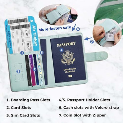 Cnycmy Passport Holder for Travel,Passport Cover Case with RFID - color: Leatherate-Aqua Green