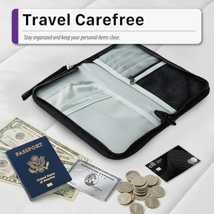 Fosmon Family Passport Holder, RFID Block Travel Document Organizer, Black - color: Black