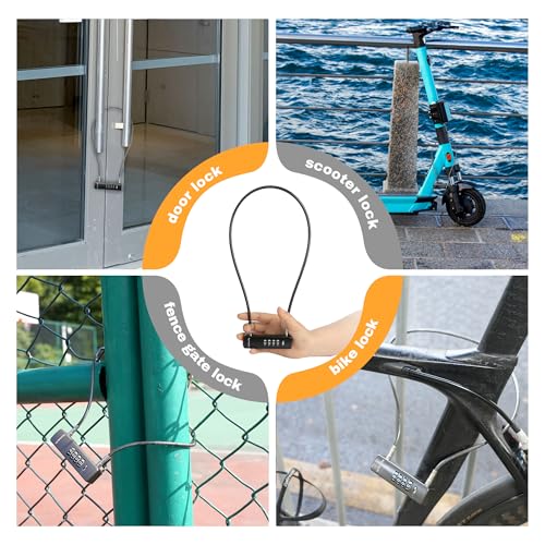 Combination Bike Lock Cable 2 ft / 60 cm, 4 Digit Combination Lock Outdoor, Combo Wire ULock for Kids Bike, Bicycle, Scooter, Fridge, Fence Gate, Luggage, Suitcase, Bag, Travel Essentials - color: Black+Grey, 2-Pack