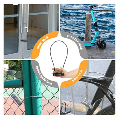 Combination Bike Lock Cable 2 ft / 60 cm, 4 Digit Combination Lock Outdoor, Combo Wire ULock for Kids Bike, Bicycle, Scooter, Fridge, Fence Gate, Luggage, Suitcase, Bag, Travel Essentials - color: Black+Grey, 2-Pack