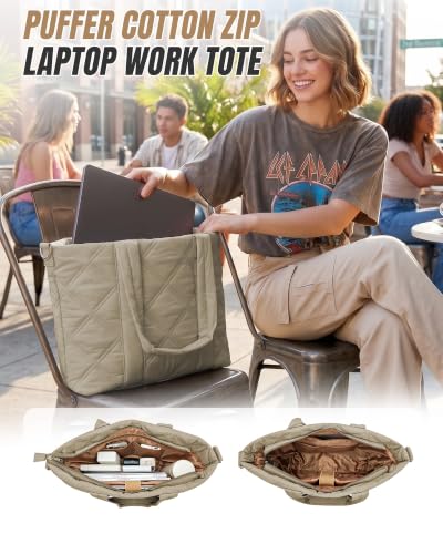 suradar Puffy Tote Bag for Women with Laptop Compartment Handbags - color: A2-khaki