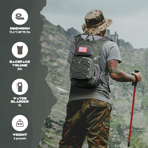 Maelstrom Lightweight Hydration Hiking Backpack with 2L/3L Water Bladder - color: 3.Olive Green, size: 3L Bladder