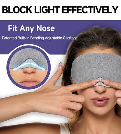 Mavogel Cotton Sleep Eye Mask, Light Blocking with Adjustable Nose Bridge - color: Grey