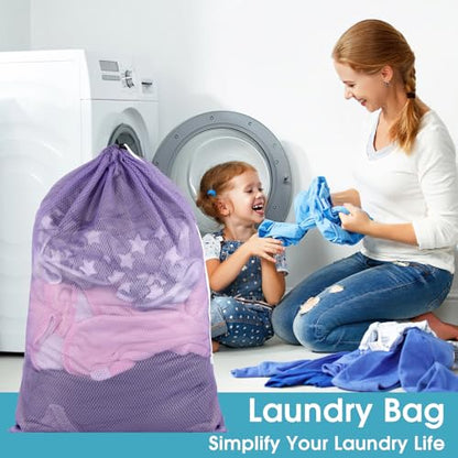 2 Pack Mesh Laundry Bags 23x34 Inch Drawstring Locking for Travel Home - color: Purple