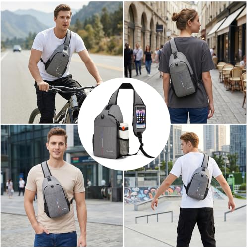 Crossbody Sling Backpack with Touch Screen Phone Pocket, Chest Bag for Commuting and Daily Use - color: Gray