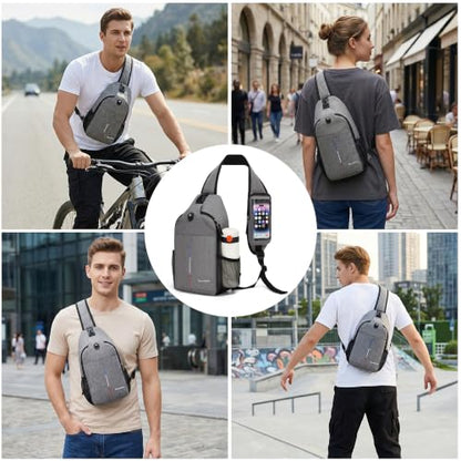 Crossbody Sling Backpack with Touch Screen Phone Pocket, Chest Bag for Commuting and Daily Use - color: Gray