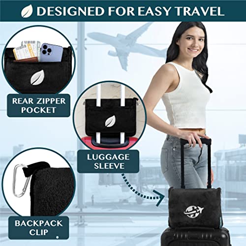 PAVILIA Compact 2-in-1 Travel Blanket Pillow for Airplane Flight, Black - color: Black
