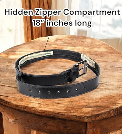 F&L CLASSIC Men’s Money Full Grain leather Belt, Hidden zipper Pocket, - color: Classic Black, size: 44 (Fits Waist 42"-43")