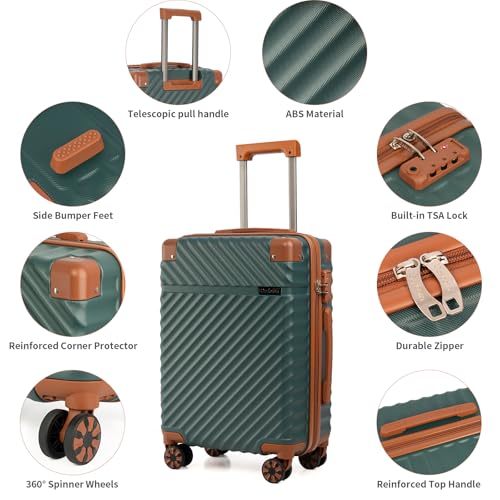 Cosbarn Carry On Luggage 22x14x9 Airline Approved,3 Piece Luggage Set - color: DarkGreen, size: 3 Piece Sets (20/BP/TB)