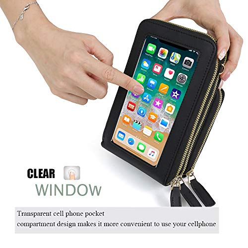 myfriday Touch Screen RFID Phone Crossbody Purse with 2 Straps for Women - color: A-black