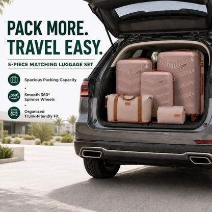 CONCEPTEN Expandable Hardshell Luggage Set 5 Piece, 22x14x9 Airline Approved Carry On, 20/24/28" Suitcase Set with TSA Lock, Spinner Wheels, ABS+PC (Champagne Gold) - color: Champagne Gold, size: 5 Piece