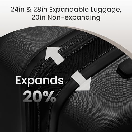 SHOWKOO G-Series Luggage set 3pcs, 100% PC Durable Hardshell Suitcase - color: Black, size: 3-Piece Set (20/24/28in)