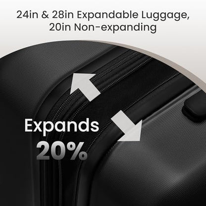 SHOWKOO G-Series Luggage set 3pcs, 100% PC Durable Hardshell Suitcase - color: Black, size: 3-Piece Set (20/24/28in)