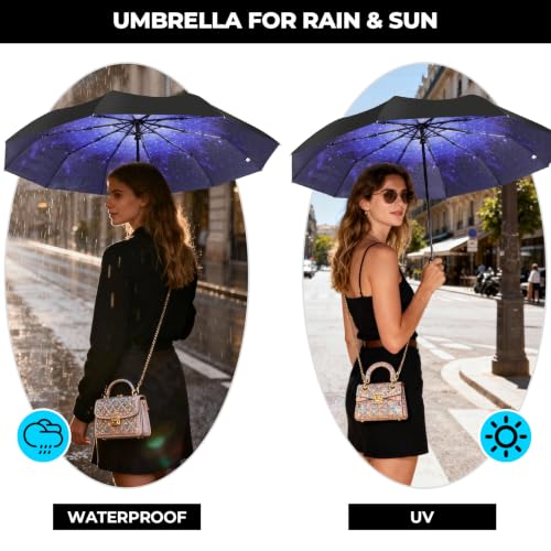 LLanxiry Compact Travel Umbrella, Windproof Automatic Umbrellas for Rain - color: Starry sky