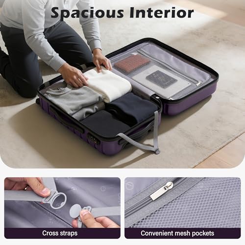 Coolife Lightweight Luggage with TSA Lock,Carry On Purple - color: Purple, size: Small(20in)