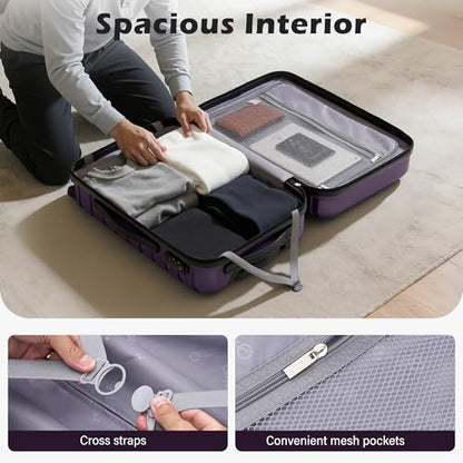 Coolife Lightweight Luggage with TSA Lock,3 Piece Set Purple - color: Purple, size: 3 Piece Set (20in/24in/28in)
