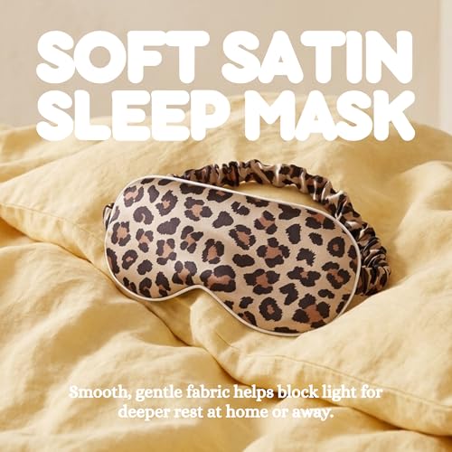 Funky Junque Adjustable Satin Sleep Mask for Women, Silk Filled Eye Mask, Ultra Lightweight, Blocks Light, for Travel, Meditation - Leopard | Soft satin sleep mask with adjustable strap for travel, naps, meditation, flights & restful sleep anywhere - colo